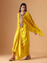 Yellow designer Indo western crepe georgette salwar suit for women