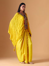 Yellow designer Indo western crepe georgette salwar suit for women