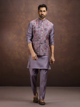 Purple classic jacquard silk waistcoat set