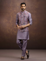 Purple classic jacquard silk waistcoat set