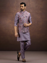 Purple classic jacquard silk waistcoat set