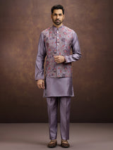 Purple classic jacquard silk waistcoat set