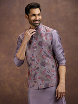 Purple classic jacquard silk waistcoat set