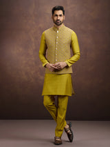 Mustard yellow festive silk waistcoat set