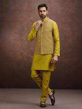 Mustard yellow festive silk waistcoat set
