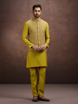 Mustard yellow festive silk waistcoat set