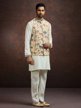 Off white heritage silk waistcoat set