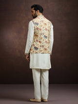 Off white heritage silk waistcoat set