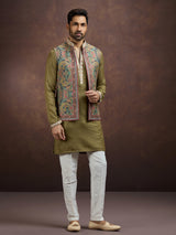 Olive regal pashmina silk waistcoat set