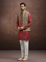 Maroon majestic pashmina silk waistcoat set