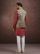 Maroon majestic pashmina silk waistcoat set
