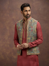 Maroon majestic pashmina silk waistcoat set