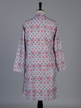 Pink floral printed cotton blend festive kurta suit for men