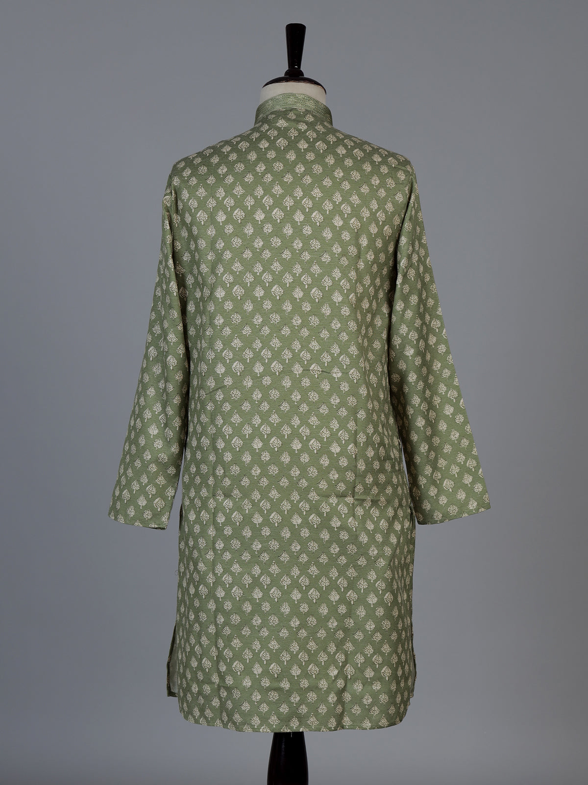 Pista green butti printed cotton blend festive kurta suit for men