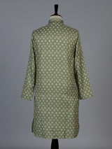 Pista green butti printed cotton blend festive kurta suit for men
