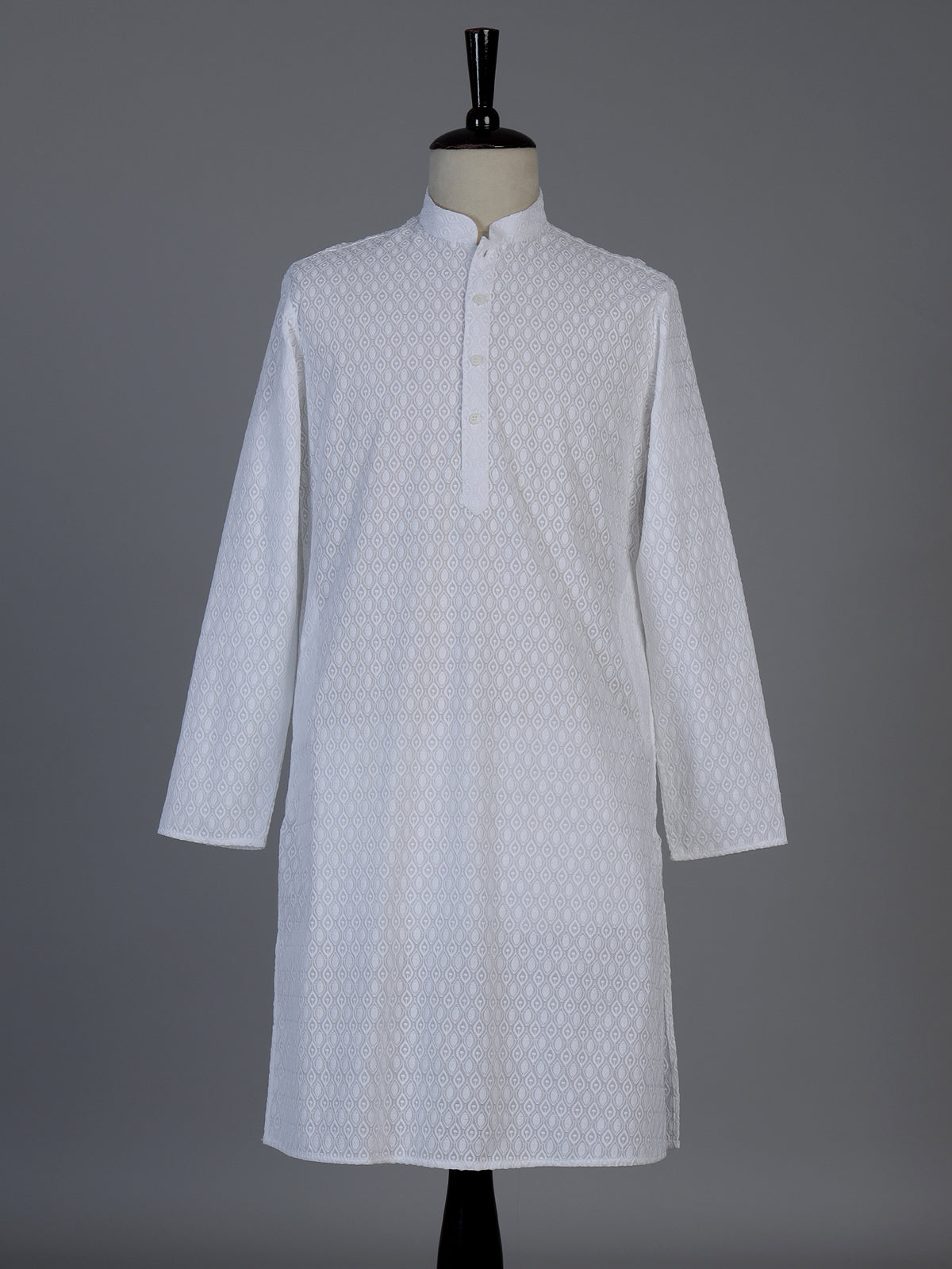 White cotton thread work festive kurta suit for men