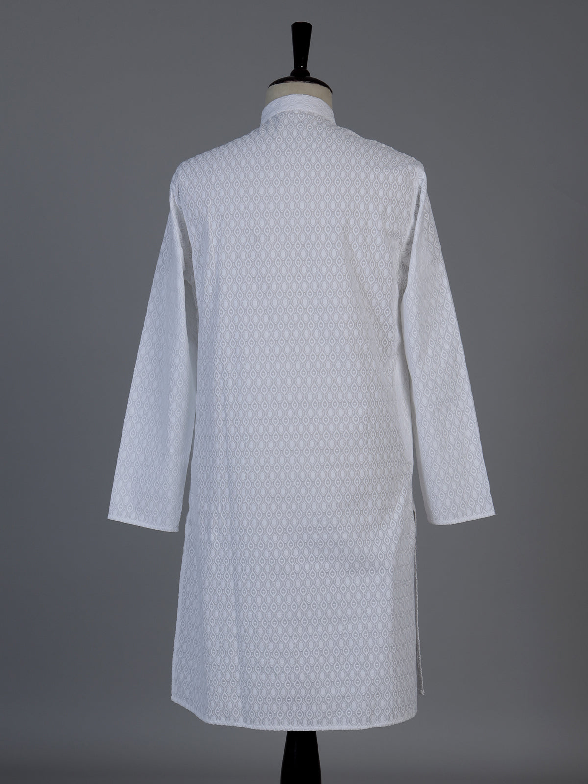 White cotton thread work festive kurta suit for men