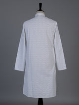 White cotton thread work festive kurta suit for men