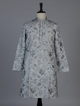 Mint blue floral cotton blend festive kurta suit for men