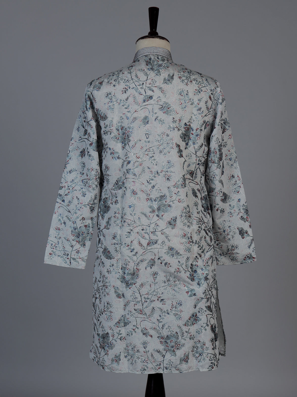 Mint blue floral cotton blend festive kurta suit for men