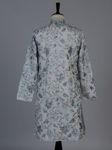 Mint blue floral cotton blend festive kurta suit for men