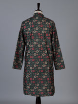 Bottle green cotton silk floral kurta suit for men with sequin detailing