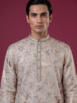 Cream floral printed cotton blend festive kurta suit for men