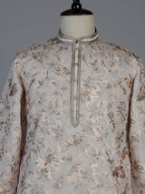 Cream floral printed cotton blend festive kurta suit for men