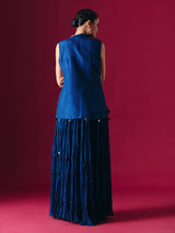 Blue raw silk indo western palazzo suit