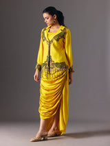 Yellow silk indo western festive wear salwar suit for women