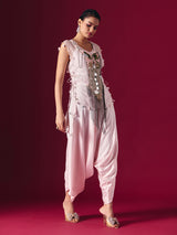 Light pink tissue silk indo western dhoti suit