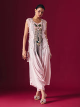 Light pink tissue silk indo western dhoti suit