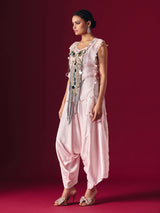 Light pink tissue silk indo western dhoti suit