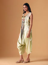 Pista green tissue silk indo western dhoti suit