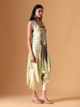 Pista green tissue silk indo western dhoti suit