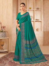 Rama green printed crepe silk casual everyday saree