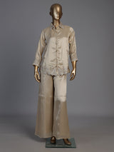 Beige luxury embroidered silk co-ord set