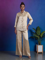 Beige luxury embroidered silk co-ord set