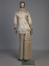 Beige luxury embroidered silk co-ord set