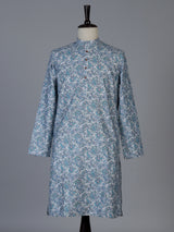 Blue floral linen silk festive kurta suit for men with pants