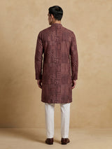 Wine printed cotton silk festive kurta suit for men with elegant styling