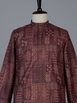 Wine printed cotton silk festive kurta suit for men with elegant styling