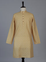 Mustard yellow floral linen silk festive kurta suit for men