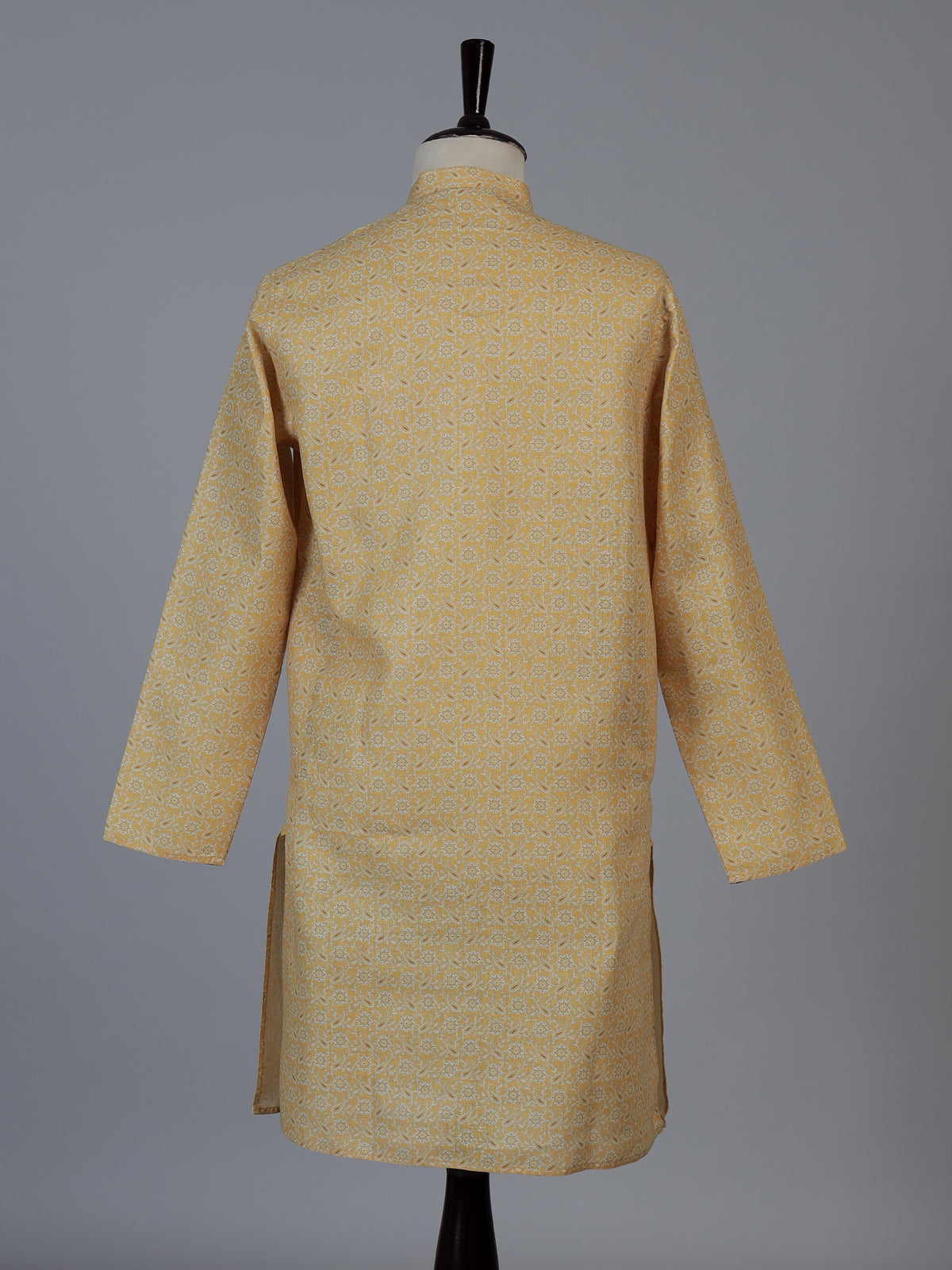 Mustard yellow floral linen silk festive kurta suit for men