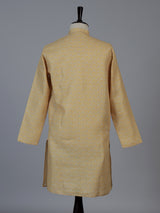 Mustard yellow floral linen silk festive kurta suit for men