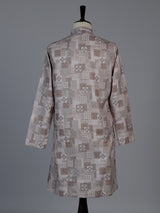 Beige printed cotton silk traditional festive kurta suit for men