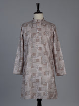Beige printed cotton silk traditional festive kurta suit for men