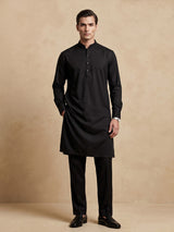 Black plain cotton silk festive eid kurta suit for men