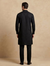 Black plain cotton silk festive eid kurta suit for men