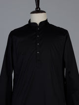 Black plain cotton silk festive eid kurta suit for men